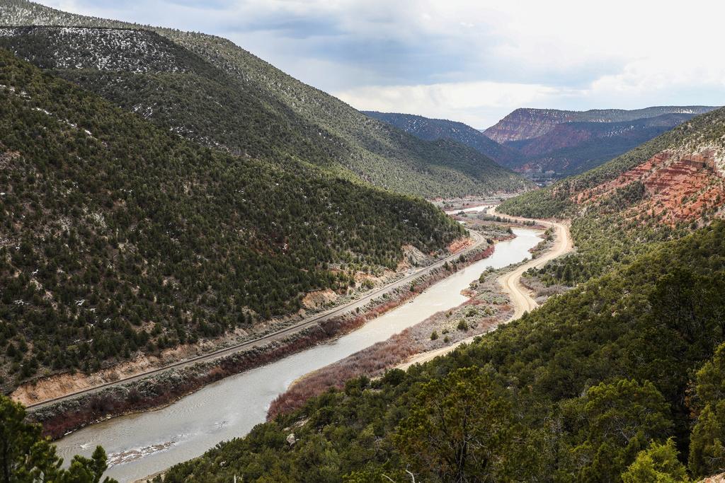 FILE - The Colorado River runs through mountains near Burns, Colo., on April 12, 2023. (Chris Dillmann/Vail Daily via AP, File)