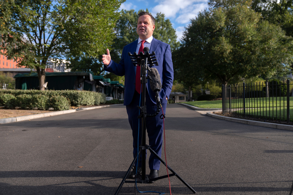 FILE - Director of the Federal Housing Finance Agency Bill Pulte speaks with reporters at the White House, Tuesday, Sept. 2, 2025, in Washington. (AP Photo/Mark Schiefelbein, File)