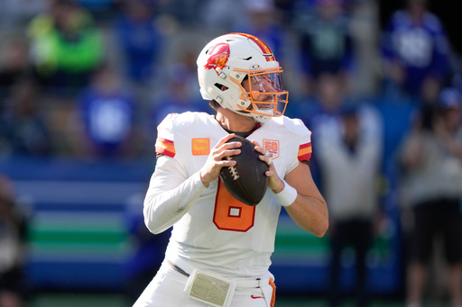 Tampa Bay Buccaneers quarterback Baker Mayfield (6) looks to throw during the second half of an NFL football game against the Seattle Seahawks, Sunday, Oct. 5, 2025, in Seattle. (AP Photo/Stephen Brashear) Tampa Bay Buccaneers quarterback Baker Mayfield (6) looks to throw during the second half of an NFL football game against the Seattle Seahawks, Sunday, Oct. 5, 2025, in Seattle. (AP Photo/Stephen Brashear)