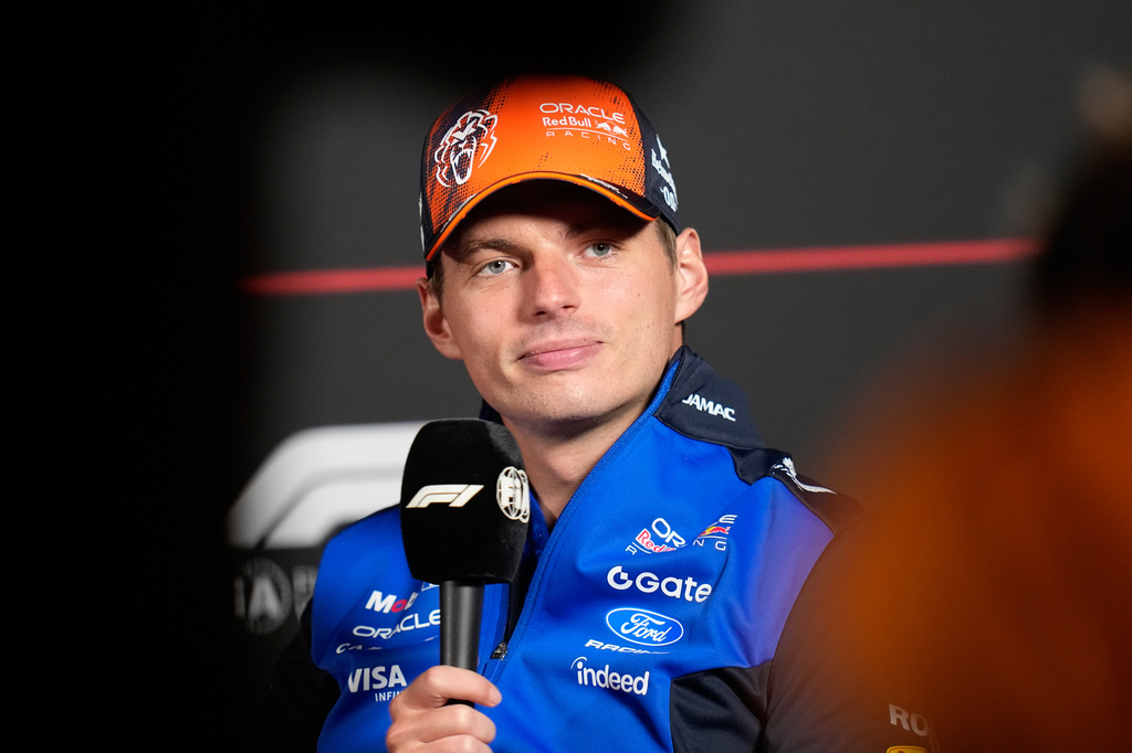 Red Bull driver Max Verstappen of the Netherlands attends a news conference ahead of the Dutch Formula One Grand Prix in Zandvoort, Netherlands, Thursday, Aug. 20, 2026. (AP Photo/Darko Bandic)