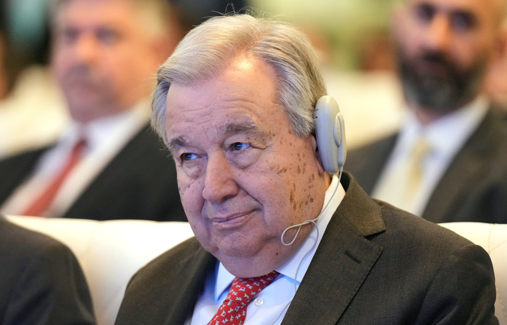 United National Secretary-General Antonio Guterres attended an event to mark the end of the U.N. political mission in Baghdad, Iraq, Saturday, Dec. 13, 2025. (AP Photo/Hadi Mizban)