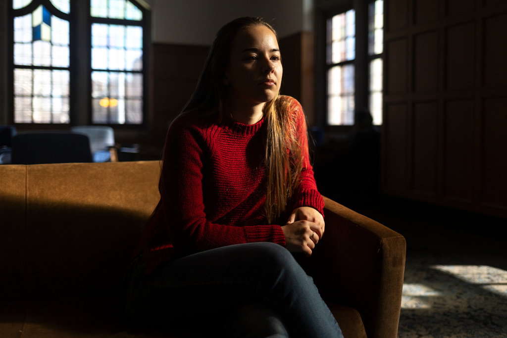 University of Michigan junior Allison Voto poses of a photo inside the Michigan Union on the University of Michigan campus in Ann Arbor, Mich., Jan. 17, 2026. (AP Photo/Emily Elconin)