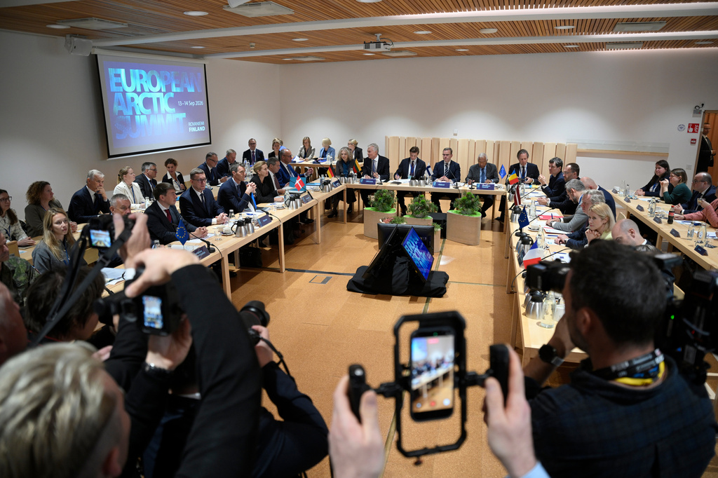 Members at the First Working Session of The European Arctic Summit meet in Rovaniemi, Finland, Monday, Sept. 14, 2026. (Jouni Porsanger/Lehtikuva via AP)