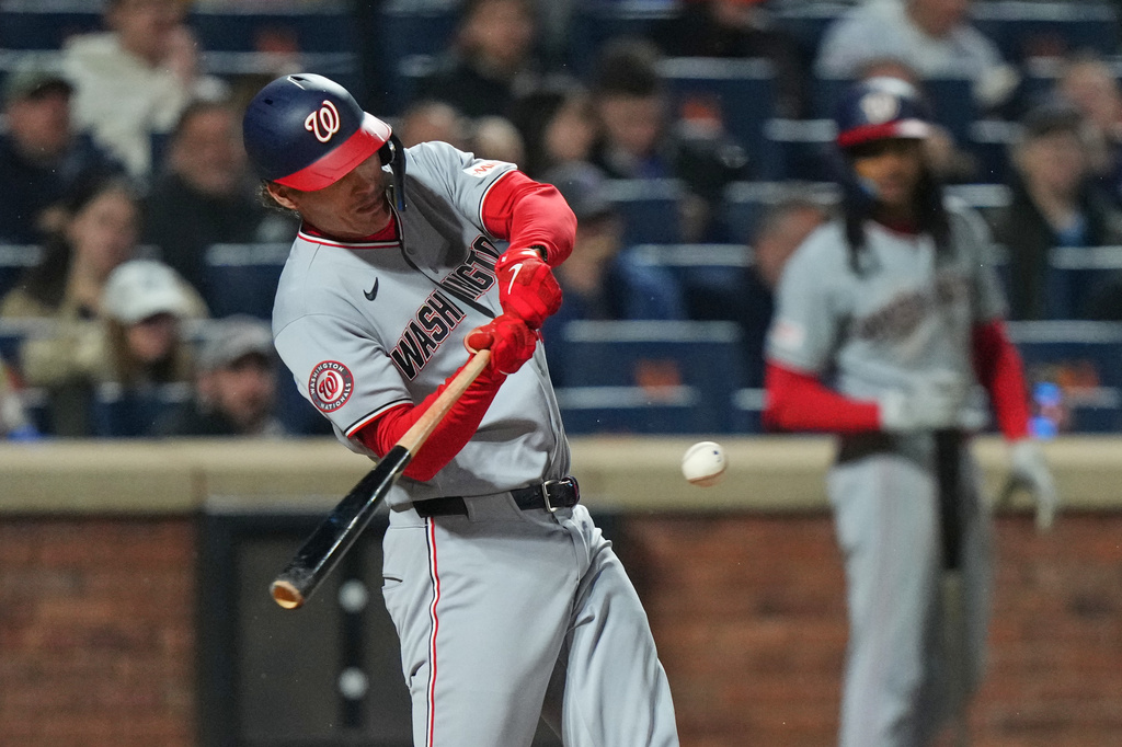 Washington Nationals' Brady House hits a grand slam during the fourth inning of a baseball game against the New York Mets Wednesday, April 29, 2026, in New York. (AP Photo/Frank Franklin II)