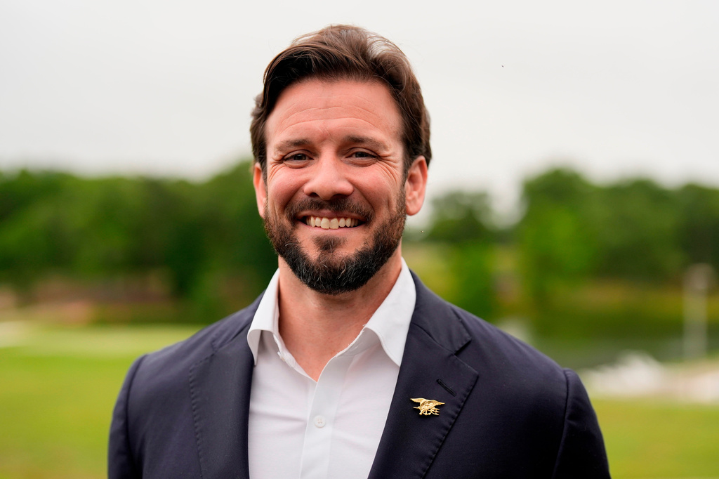 FILE - Republican candidate for U.S. Senate, Jared Hudson poses for a for a photo during the Stars of the State luncheon sponsored by the Wiregrass Republican Women, May 7, 2026, in Enterprise, Ala. (AP Photo/Mike Stewart, File)