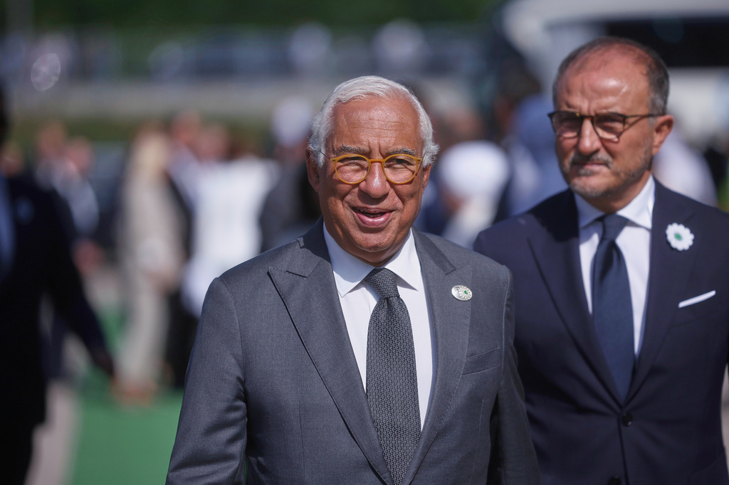 FILE - European Council President Antonio Costa arrives at the Srebrenica Memorial Center in Potocari, Bosnia, July 11, 2025. (AP Photo/Armin Durgut, file)