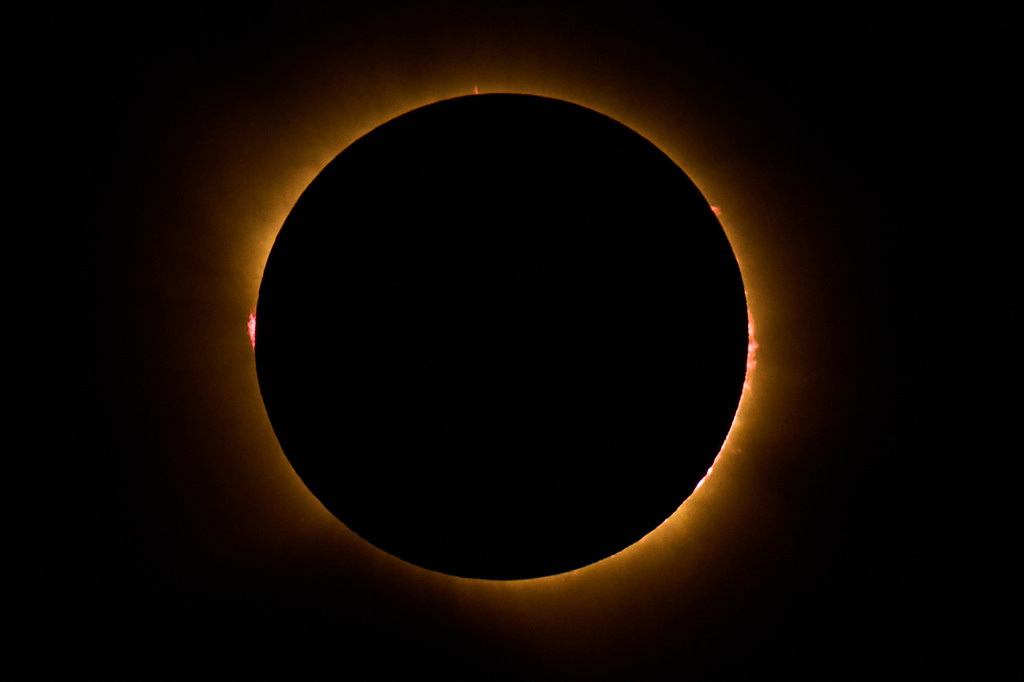 A total solar eclipse is seen from Berlanga de Duero, central Spain, Wednesday, Aug. 12, 2026. (AP Photo/Bernat Armangue)
