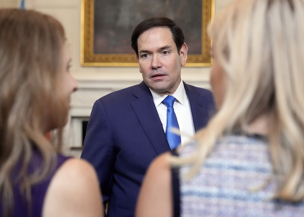 Secretary of State Marco Rubio arrives before a trilateral signing with Azerbaijan's President Ilham Aliyev and Armenia's Prime Minister Nikol Pashinyan in the State Dining Room of the White House, Friday, Aug. 8, 2025, in Washington. (AP Photo/Mark Schiefelbein)