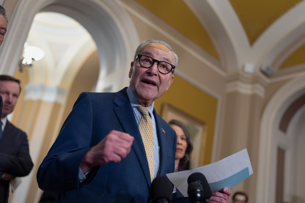 Senate Minority Leader Chuck Schumer, D-N.Y., speaks on fair elections and the Supreme Court's ruling to strike down a majority Black congressional district in Louisiana, at the Capitol in Washington, Wednesday, April 29, 2026. (AP Photo/J. Scott Applewhite)