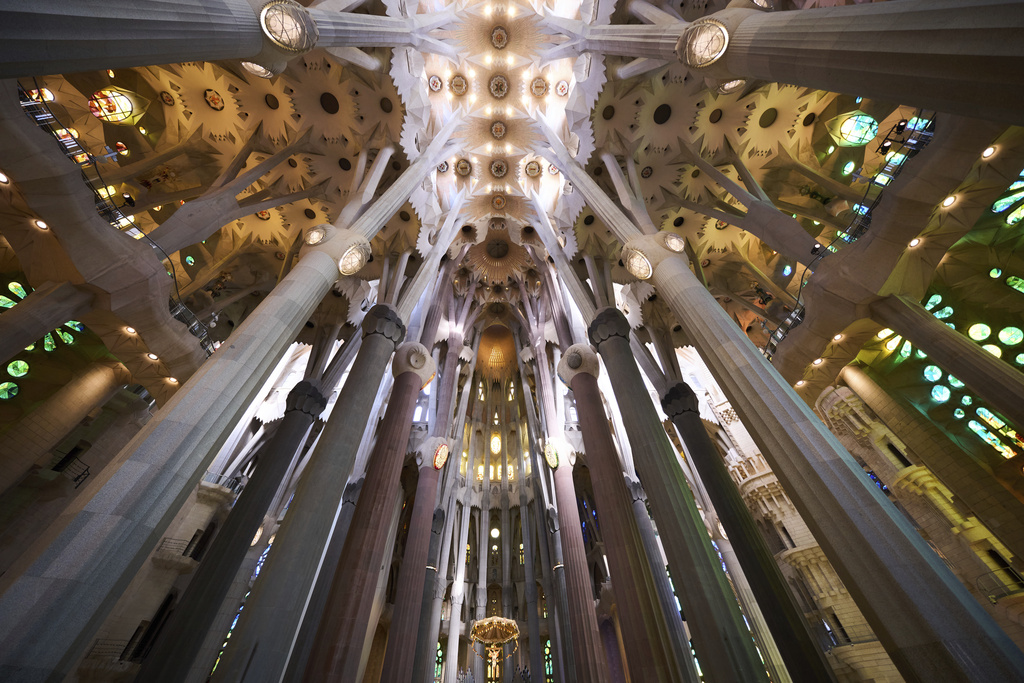 View of the Sagrada Familia, during the presentation of the new central tower that will crown the Basilica, making it the largest Christian church in Europe, in Barcelona, Spain, Thursday, Sept. 18, 2025. (AP Photo/Emilio Morenatti)