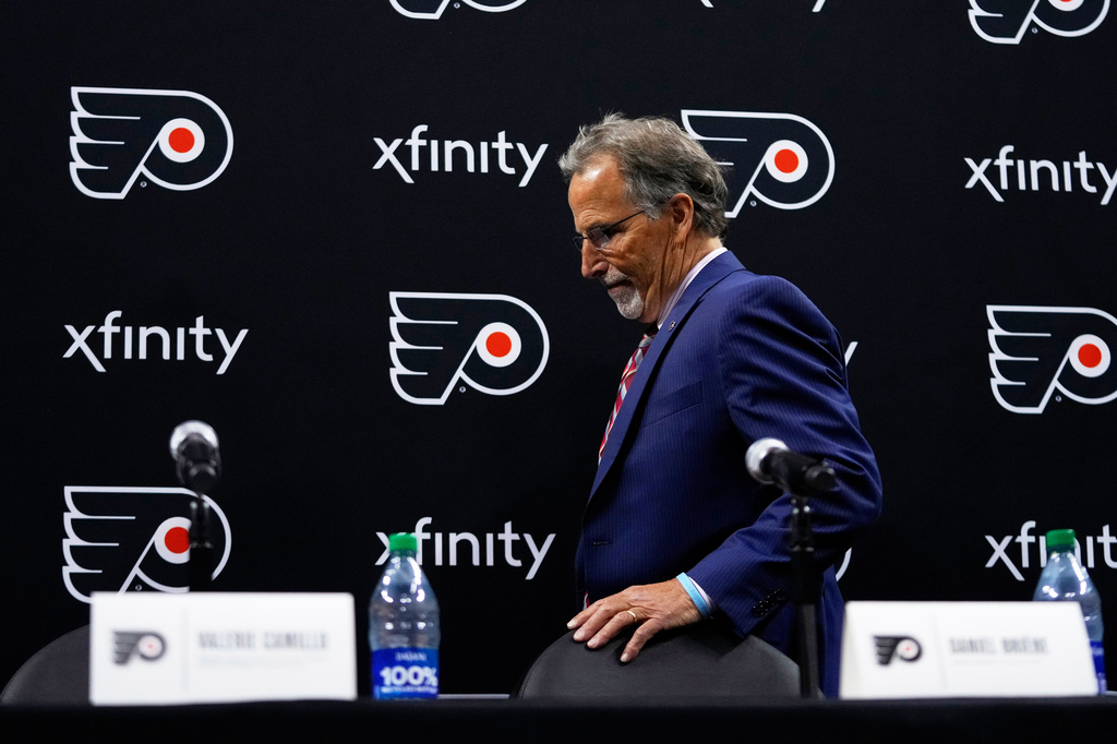 FILE - John Tortorella, Philadelphia Flyers head coach, arrives for a news conference at the NHL hockey team's arena on May 12, 2023, in Philadelphia. (AP Photo/Matt Slocum, File)