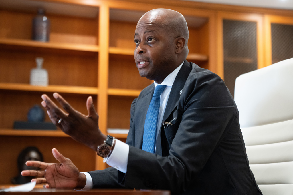 Howard University interim president Wayne A. I. Frederick sits for an interview, Wednesday, July 29, 2026, in Washington. (AP Photo/Allison Robbert)