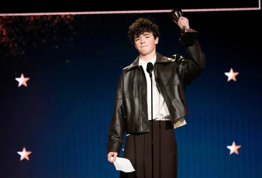 Owen Cooper accepts the award for best supporting actor in a limited series or movie made for television for "Adolescence" during the 31st Annual Critics Choice Awards on Sunday, Jan. 4, 2026, at The Barker Hanger in Santa Monica, Calif. (AP Photo/Chris Pizzello)