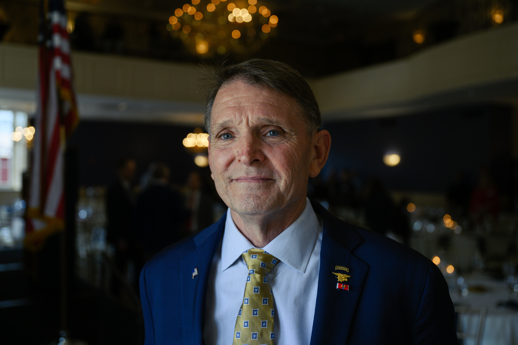 Republican congressional candidate for Kentucky, Ed Gallrein, stands for a portrait during the Kenton County Republican Party Lincoln Day Dinner, Thursday, April 30, 2026, in Covington, Ky. (AP Photo/Jon Cherry)