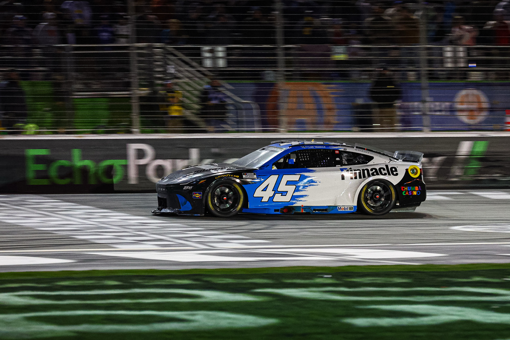 Tyler Reddick wins a NASCAR Cup Series auto race, Sunday, Feb. 22, 2026, in Hampton, Ga. (AP Photo/Colin Hubbard)