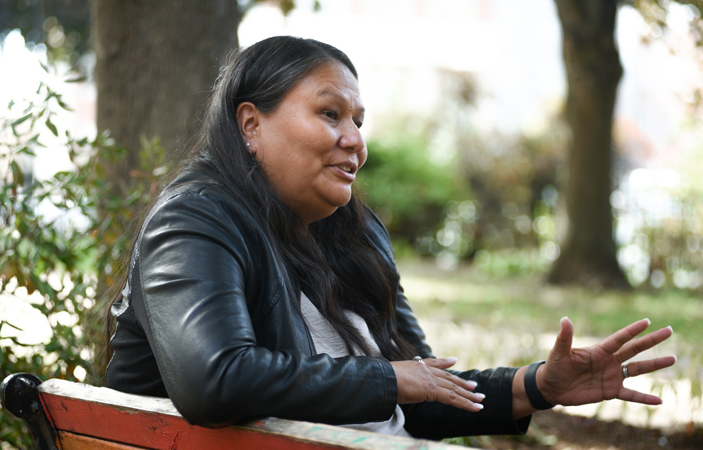 Bangor City Council candidate Angela Walker speaks in Bangor, Maine, Sept. 18, 2025. (Linda Coan O'Kresik/The Bangor Daily News via AP)