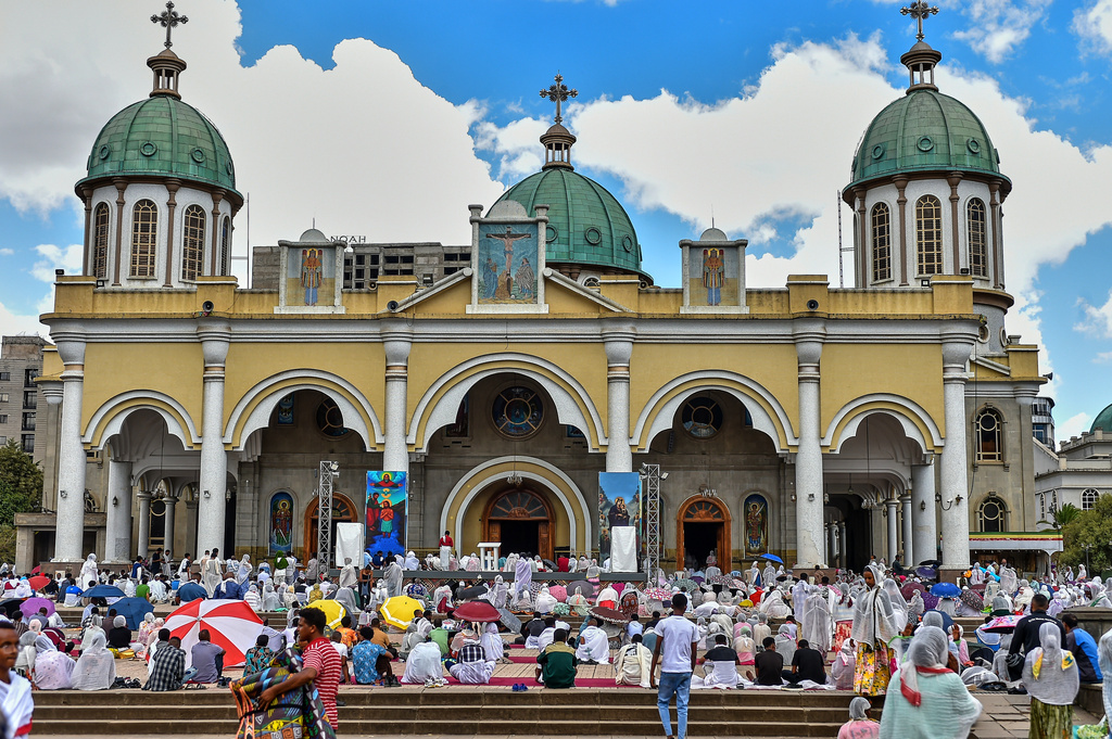 Ethiopian Orthodox Christian worshippers take part in prayers during Good Friday in Addis Ababa, Friday, April 10, 2026. (AP Photo)