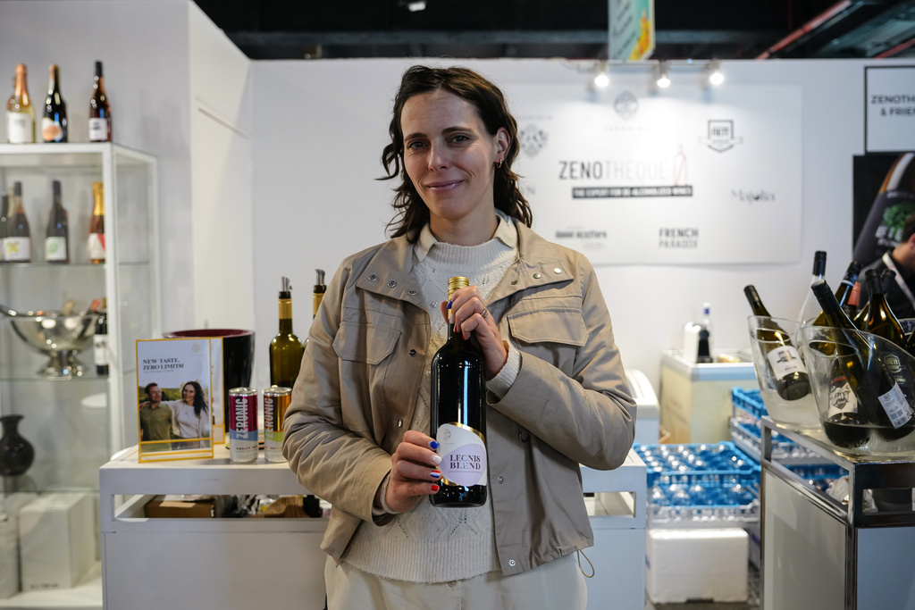 Katja Bernegger, Founder of Zeronimo, poses for a photo at the Wine Paris 2026 fair, at the Porte de Versailles exhibition center in Paris, France, Tuesday, Feb. 10, 2026. (AP Photo/Aurelien Morissard)
