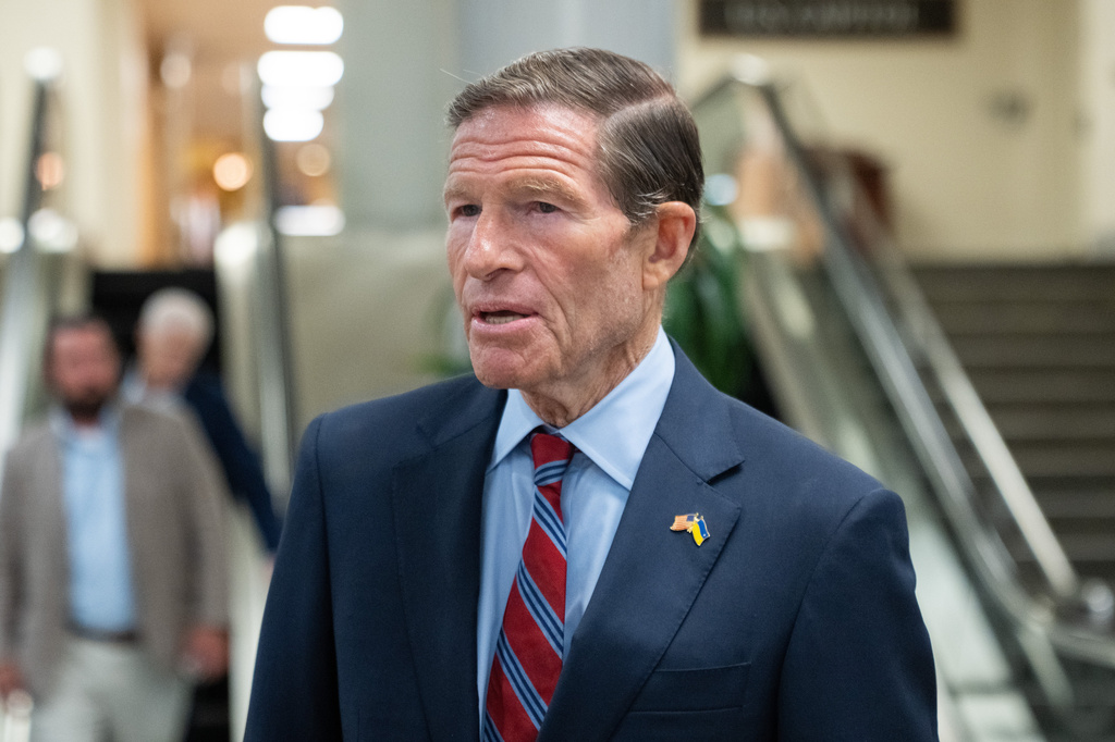 Sen. Richard Blumenthal, D-Conn., walks through the Capitol during votes in Washington, Thursday, July 16, 2026. (AP Photo/Allison Robbert)