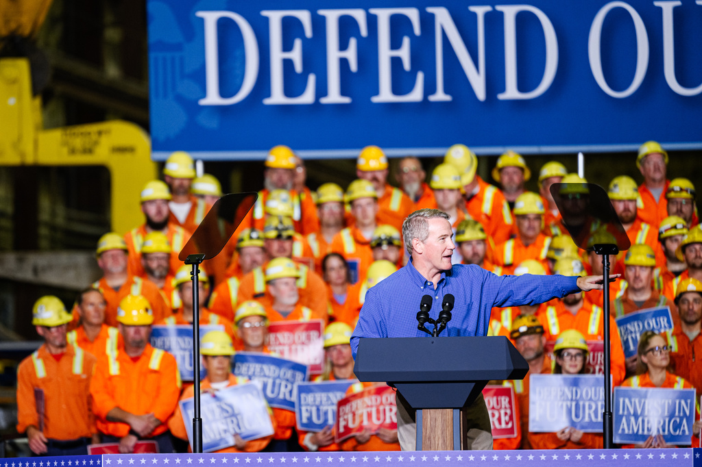 Sen. Jon Husted, R-Ohio, speaks ahead of Vice President JD Vance's speech at the Cleveland Cliffs Middletown Works, Friday, Aug. 21, 2026, in Middletown, Ohio. (AP Photo/Jon Cherry)