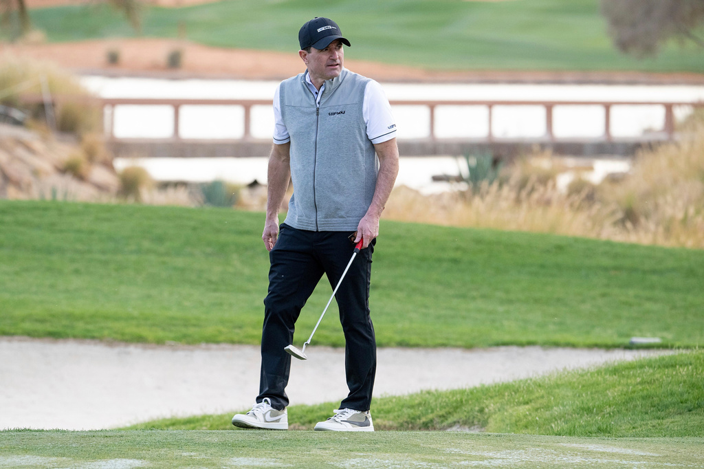 FILE - LIV Golf CEO Scott O'Neil is seen on the course during the pro-am before the start of LIV Golf tournament at Riyadh Golf Club, Feb 5, 2025 in Riyadh, Saudi Arabia. (Photo by Charles Laberge/LIV Golf via AP, File)