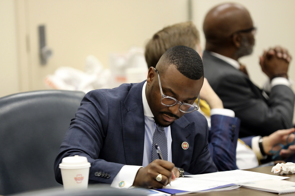 FILE - State Rep. Hamilton Grant, D-Columbia, takes notes during a meeting of the Legislative Black Caucus, Tuesday, Jan. 14, 2025, in Columbia, S.C. (AP Photo/Jeffrey Collins, File)