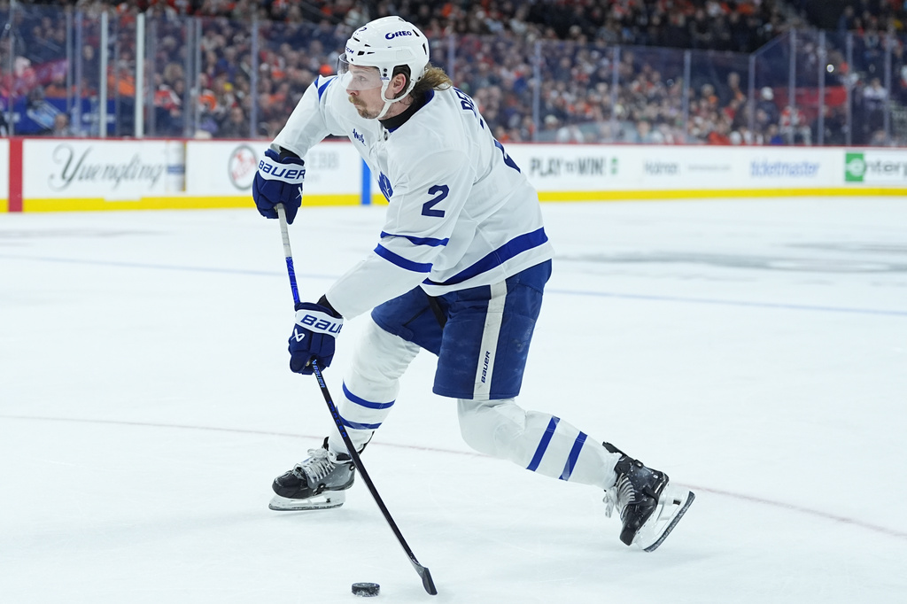 FILE - Toronto Maple Leafs' Simon Benoit plays against the Philadelphia Flyers during an NHL hockey game, Jan. 8, 2026, in Philadelphia. (AP Photo/Matt Rourke, File)