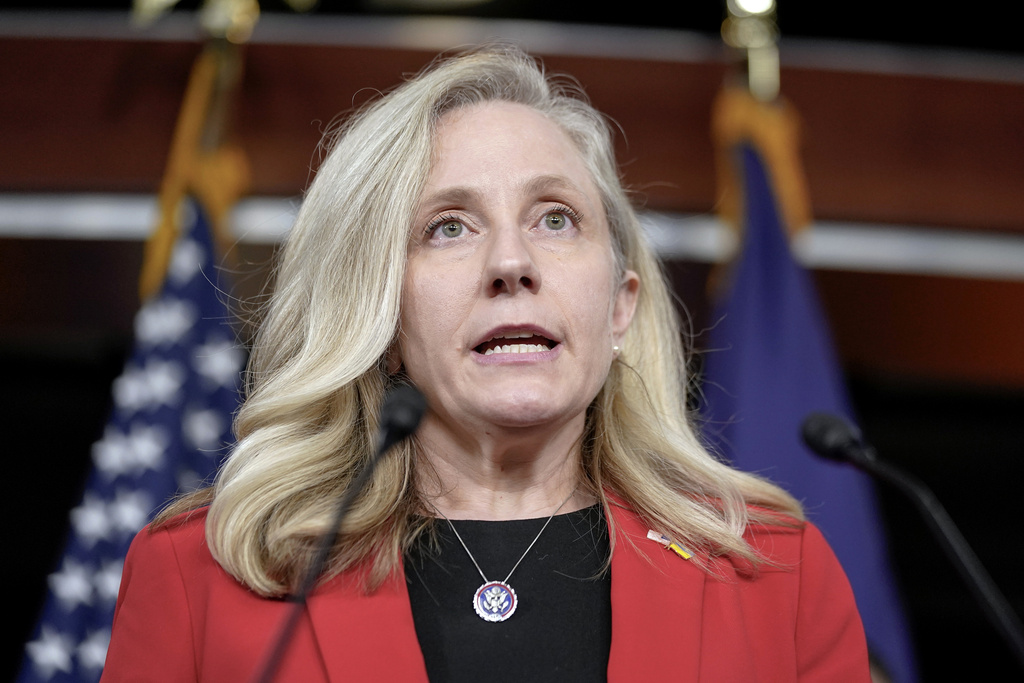FILE - Rep. Abigail Spanberger, D-Va., speaks during a news conference on Capitol Hill, Feb. 13, 2024, in Washington. (AP Photo/Mariam Zuhaib, File)