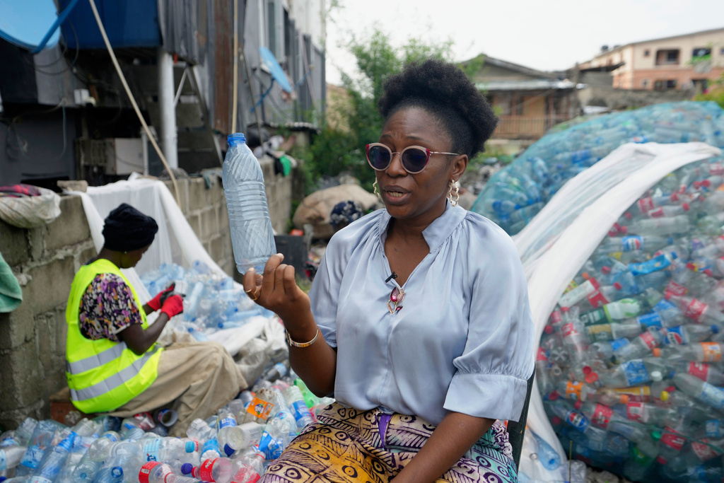 Omoh Alokwe, co-founder of Street Waste Company, told The Associated Press, the increasing plastic waste is partly due to population pressure in Lagos, Nigeria, Monday, Aug 11, 2025. (AP Photo/Sunday Alamba)