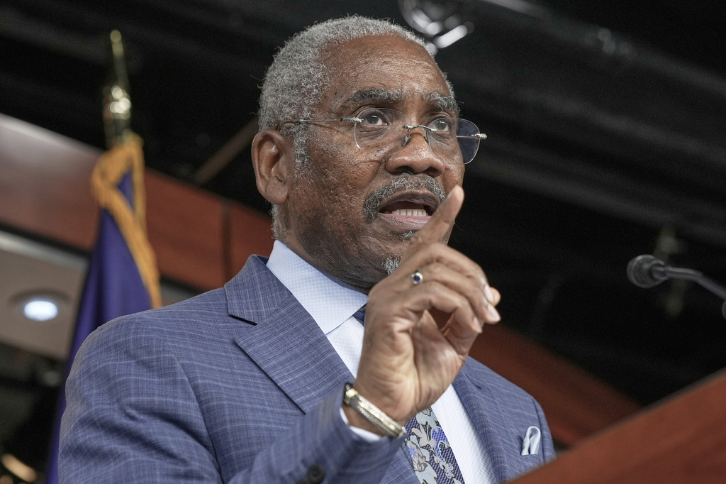 FILE - Rep. Gregory Meeks D-N.Y., speaks during a news conference at the U.S. Capitol, July 2, 2025, in Washington. (AP Photo/Mariam Zuhaib, file)