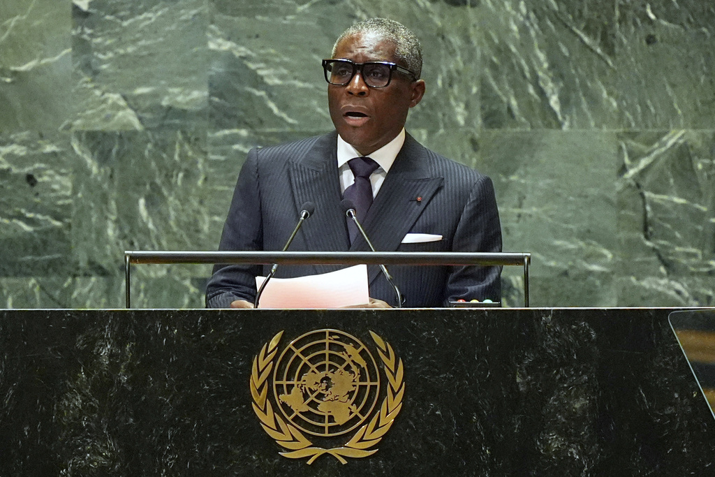 FILE - Vice President of Equatorial Guinea, Teodoro Nguema Obiang Mangue, addresses the 79th session of the United Nations General Assembly, Sept. 26, 2024, at U.N. headquarters. (AP Photo/Frank Franklin II, File)