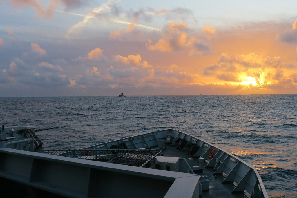 In this undated photo released by the United Kingdom Ministry of Defence, the deck of the HMS Severn looks out toward the Russian corvette RFN Stoikiy off the UK coast. (United Kingdom Ministry of Defence via AP)