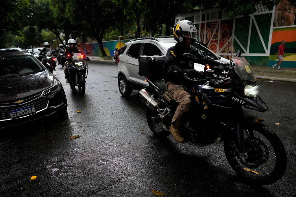 Police work ahead of the COP30 U.N. Climate Summit in Belem, Brazil, Friday, Oct. 31, 2025. (AP Photo/Eraldo Peres)