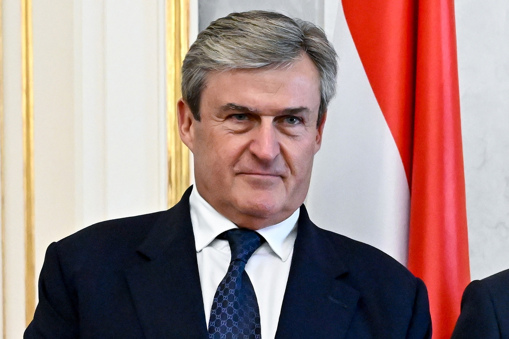 Istvan Kapitany, Economy and Energy Minister during the appointment ceremony of ministers of the Tisza government at the presidential Alexander Palace in Budapest, Hungary, Tuesday, May 12, 2026. (Robert Hegedus/MTI via AP)