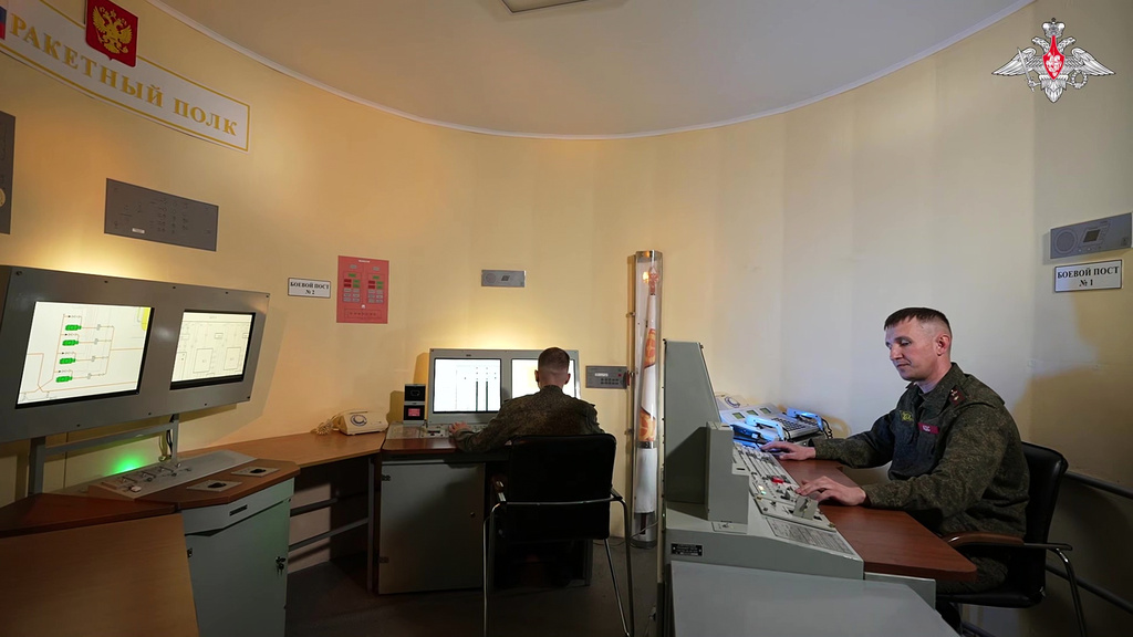 In this image made from video provided by Russian Defense Ministry Press Service on Tuesday, May 12, 2026, Russian servicemen oversee a test launch of the new Sarmat intercontinental ballistic missile at an unspecified location in Russia. (Russian Defense Ministry Press Service via AP)
