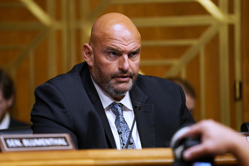 FILE - Sen. John Fetterman, D-Pa., speaks as Dr. Anthony Fauci appears before the Senate Homeland Security and Governmental Affairs Committee at the Capitol, July 29, 2026, in Washington. (AP Photo/Allison Robbert, File)