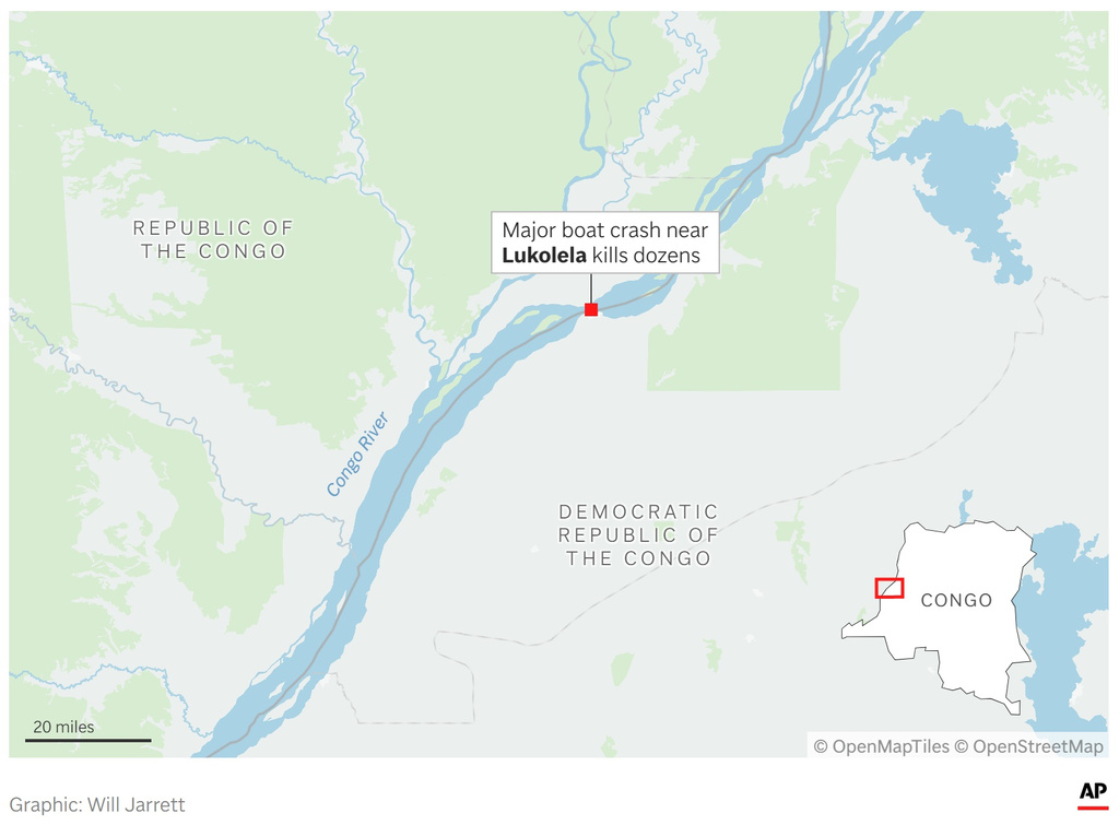 A map showing where a boat sank on the Congo River. (AP Digital Embed)