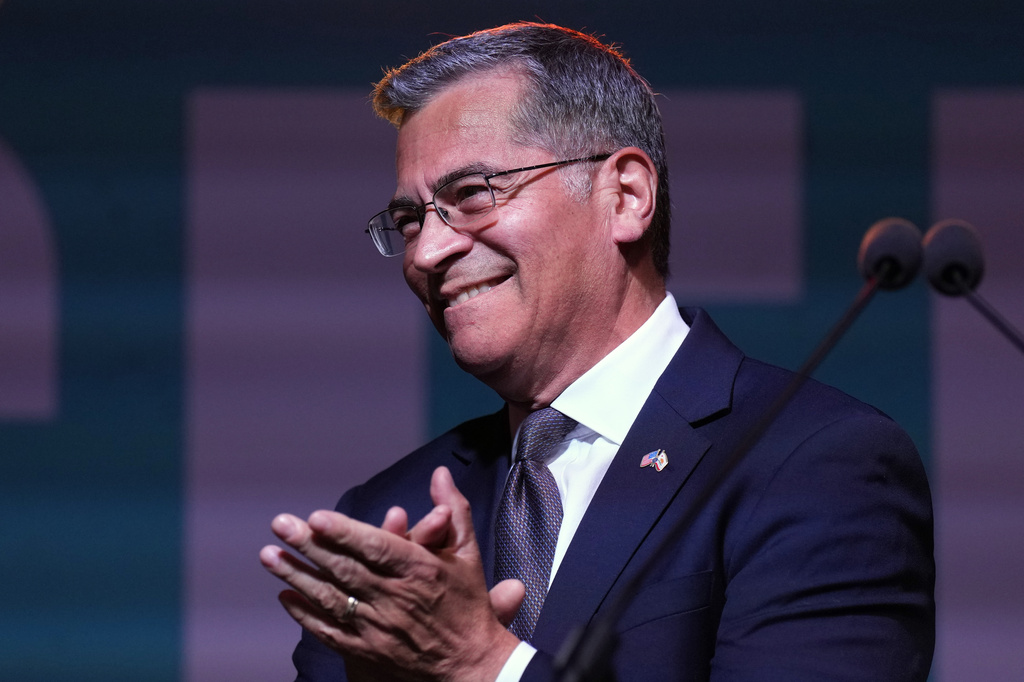 California gubernatorial candidate Xavier Becerra speaks during an election night event Tuesday, June 2, 2026, in Los Angeles. (AP Photo/Jae C. Hong)