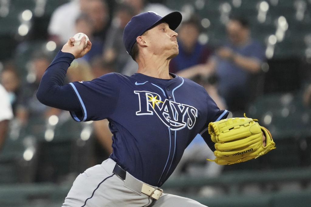 Tampa Bay Rays starting pitcher Griffin Jax throws against the Chicago White Sox during the first inning of a baseball game in Chicago, Wednesday, Sept. 10, 2025. (AP Photo/Nam Y. Huh)