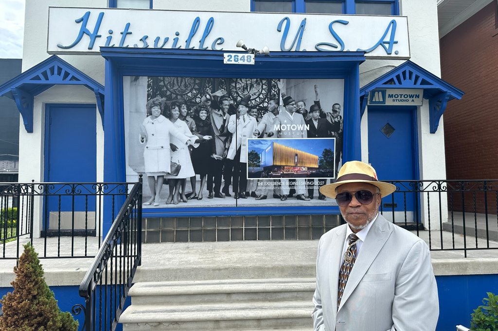Former Motown music arranger Paul Riser Sr. poses outside Hitsville U.S.A. in Detroit, June 11, 2026. (AP Photo/Corey Williams)