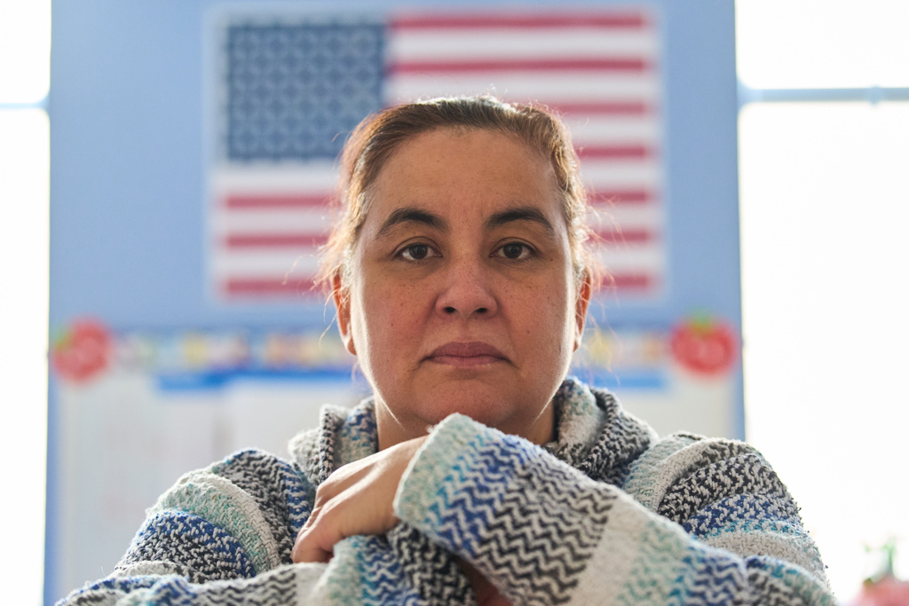 Edelmira Kitchen, a teaching artist at CentroNia, poses for a portrait in a classroom at CentroNia in Washington, Tuesday, Dec. 9, 2025. (AP Photo/Jacquelyn Martin)