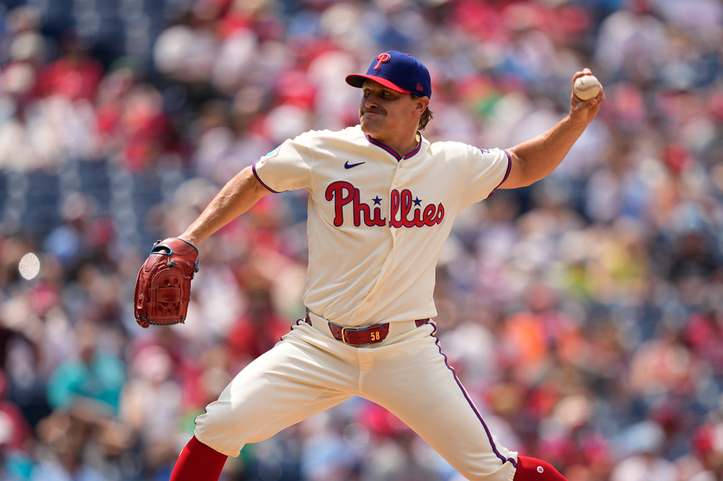 FILE - Philadelphia Phillies' Tanner Banks plays during a baseball game June 17, 2026, in Philadelphia. (AP Photo/Matt Slocum, File)