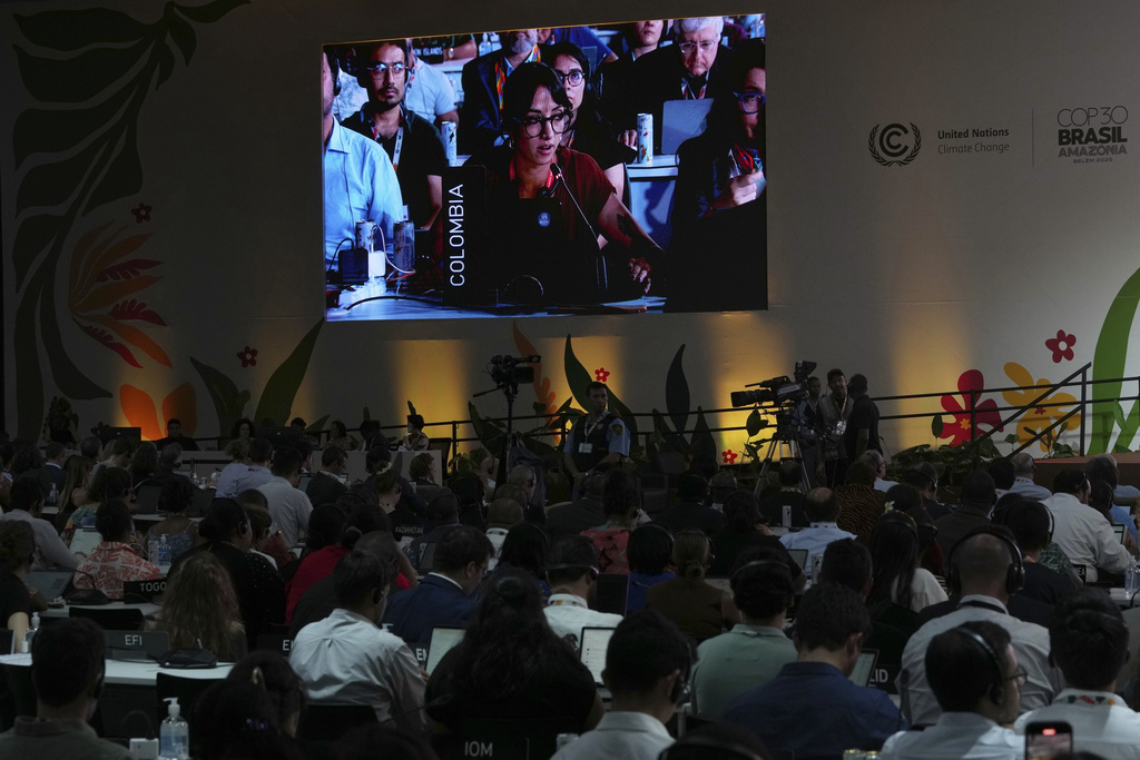 ADDS NAME - Daniela Duran Gonzalez, head of international affairs for the Colombian Ministry of Environment and Sustainable Development, speaks during a plenary session at the COP30 U.N. Climate Summit, Saturday, Nov. 22, 2025, in Belem, Brazil. (AP Photo/Andre Penner)