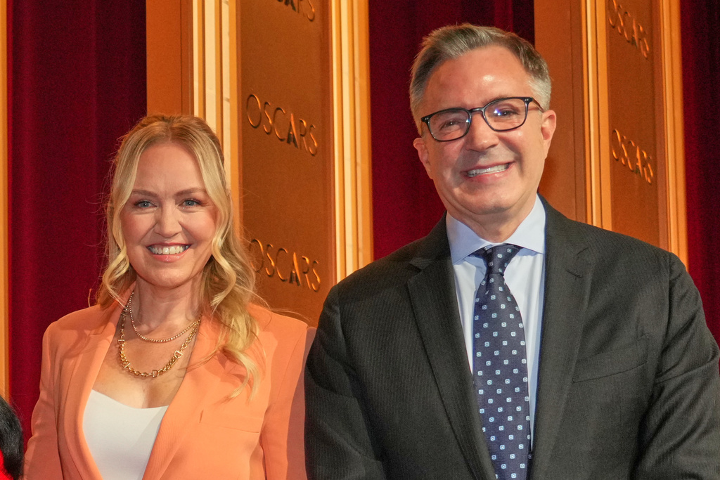 FILE - Academy of Motion Picture Arts and Sciences President Lynette Howell Taylor, left, and CEO of the Academy of Motion Picture Arts and Sciences, Bill Kramer, appear during the 98th Academy Awards nominations announcement in Beverly Hills, Calif., on Jan. 22, 2026. (Photo by Jordan Strauss/Invision/AP, File)
