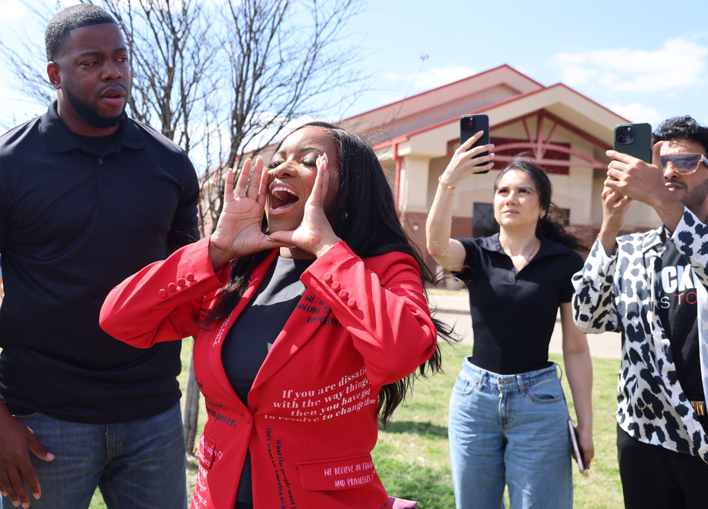 Primary candidate for U.S. Senate, Rep. Jasmine Crockett, D-Texas, addresses supporters at a campaign stop in Waco, Texas, Tuesday, March 3, 2026. (Rod Aydelotte/Waco Tribune-Herald, via AP)