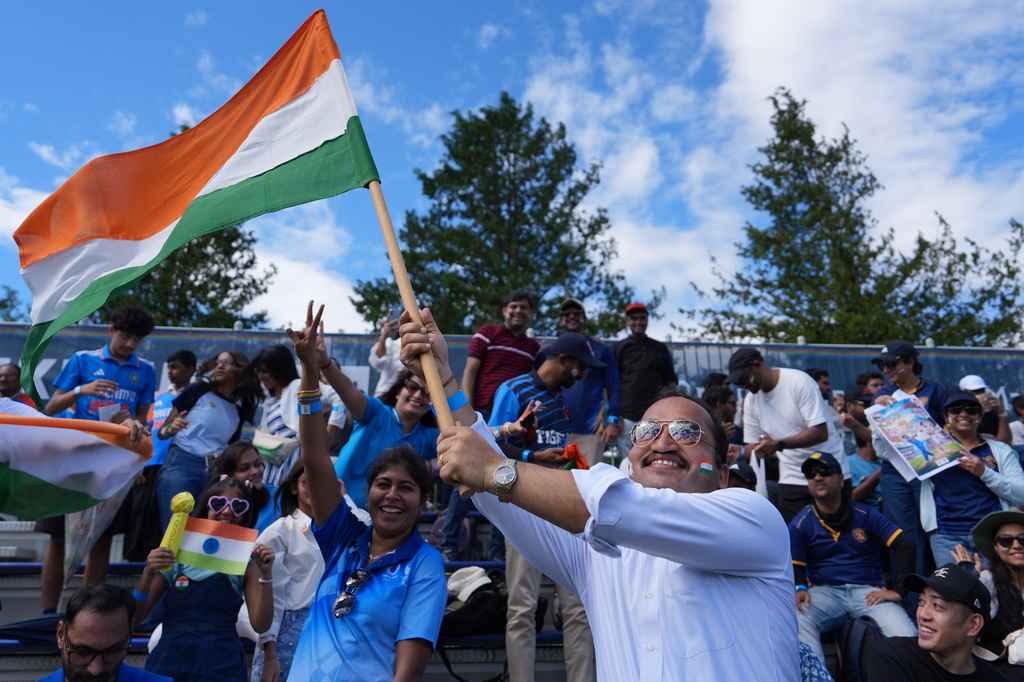 Fans of India cheer before the India vs Japan Suzuki Cup T20 cricket match in Sano, Japan, Tuesday, Sept. 22, 2026, marking 75 years of diplomatic relations between the two countries. (AP Photo/Tomohiro Ohsumi)