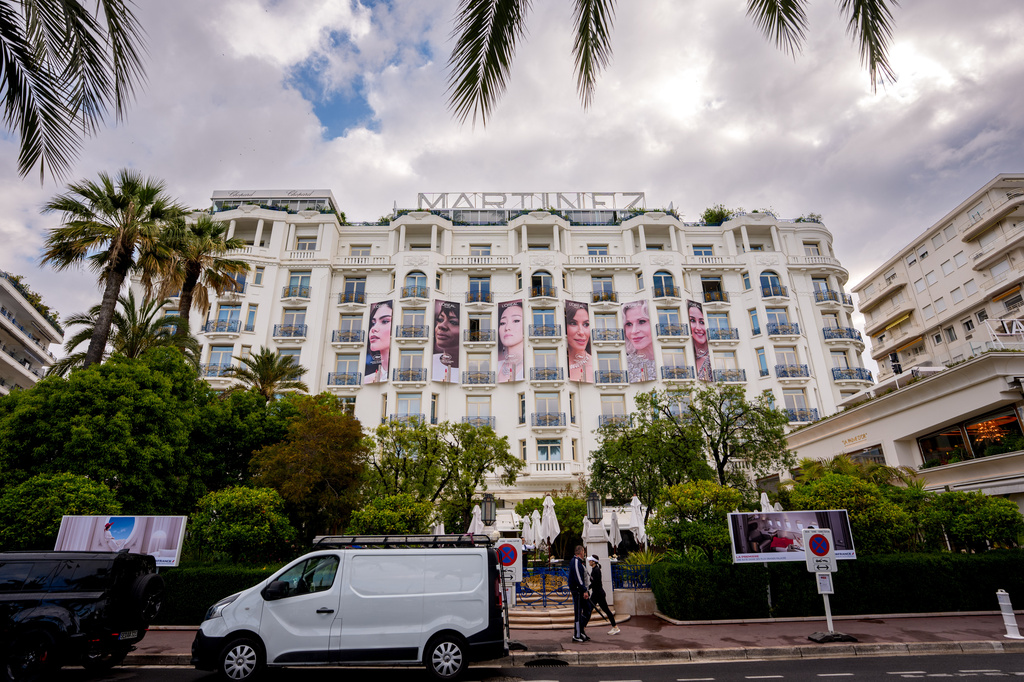 Hotel Martinez during preparations for the 79th international film festival, Cannes, southern France, Monday, May 11, 2026. (AP Photo/Andreea Alexandru)