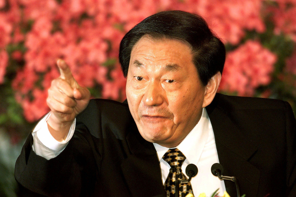 FILE - Chinese Premier Zhu Rongji speaks during a news conference in Beijing, Wednesday, March 15, 2000. (AP Photo/Greg Baker, File)