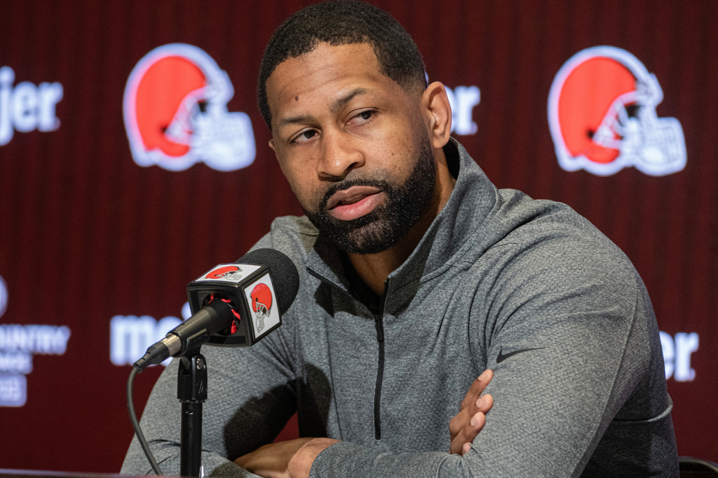 Cleveland Browns general manager Andrew Berry speaks about the firing of former head coach Kevin Stefanski during a news conference at the Browns training facility, Monday, Jan. 5, 2026 in Berea, Ohio. (AP Photo/Phil Long)