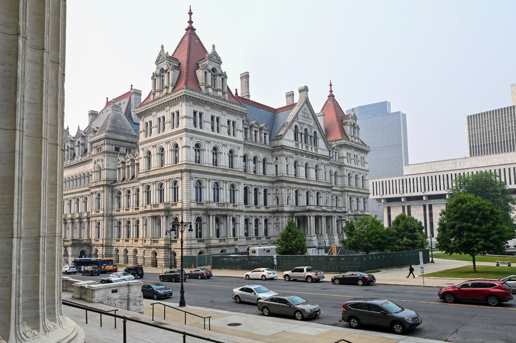 FILE - The New York state Capitol is seen from the steps of the State Education Building in Albany, N.Y., June 7, 2023. (AP Photo/Hans Pennink, File)